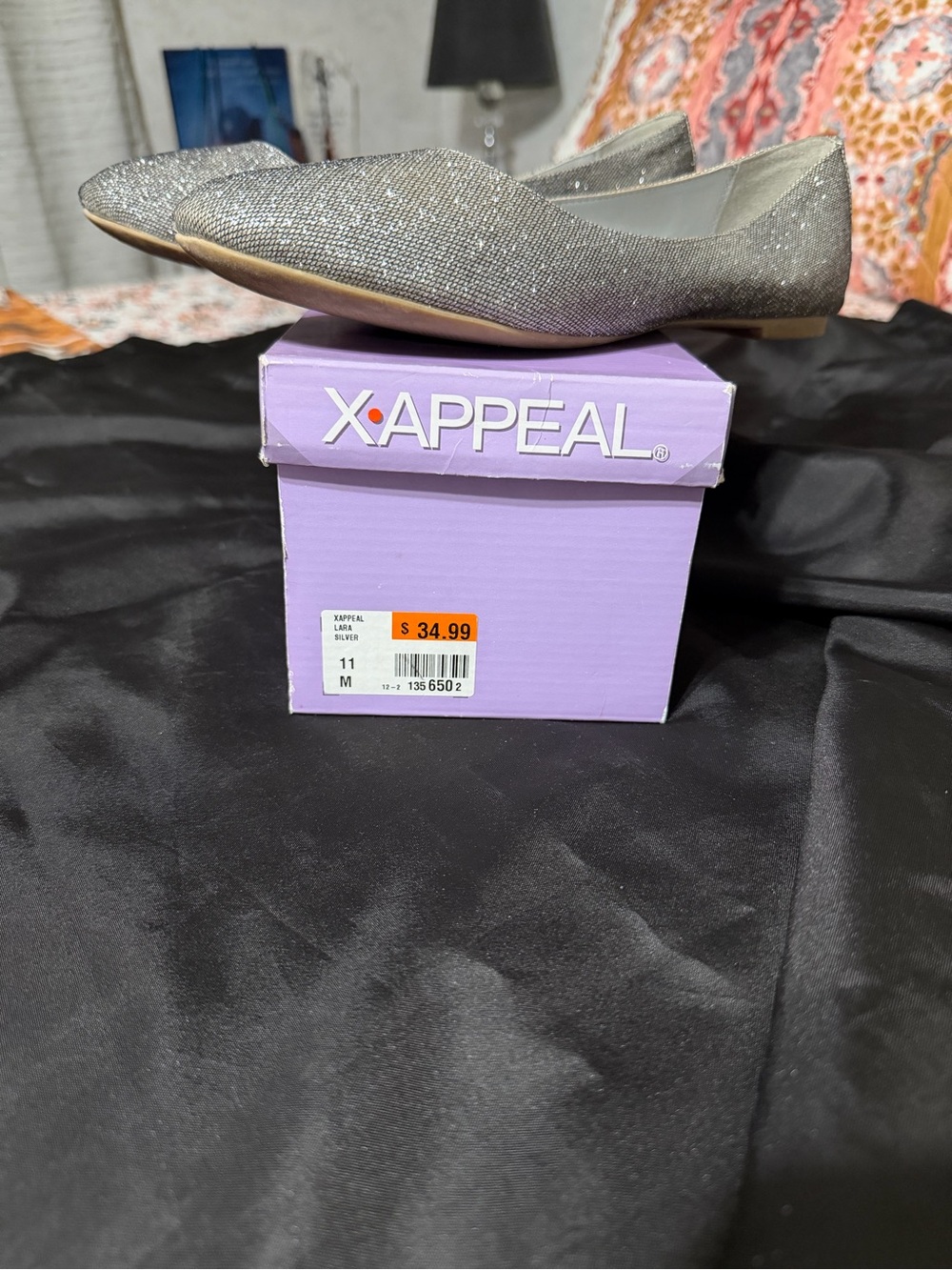 x-appeal Silver Sparkle Pointed Toe Flats size 11